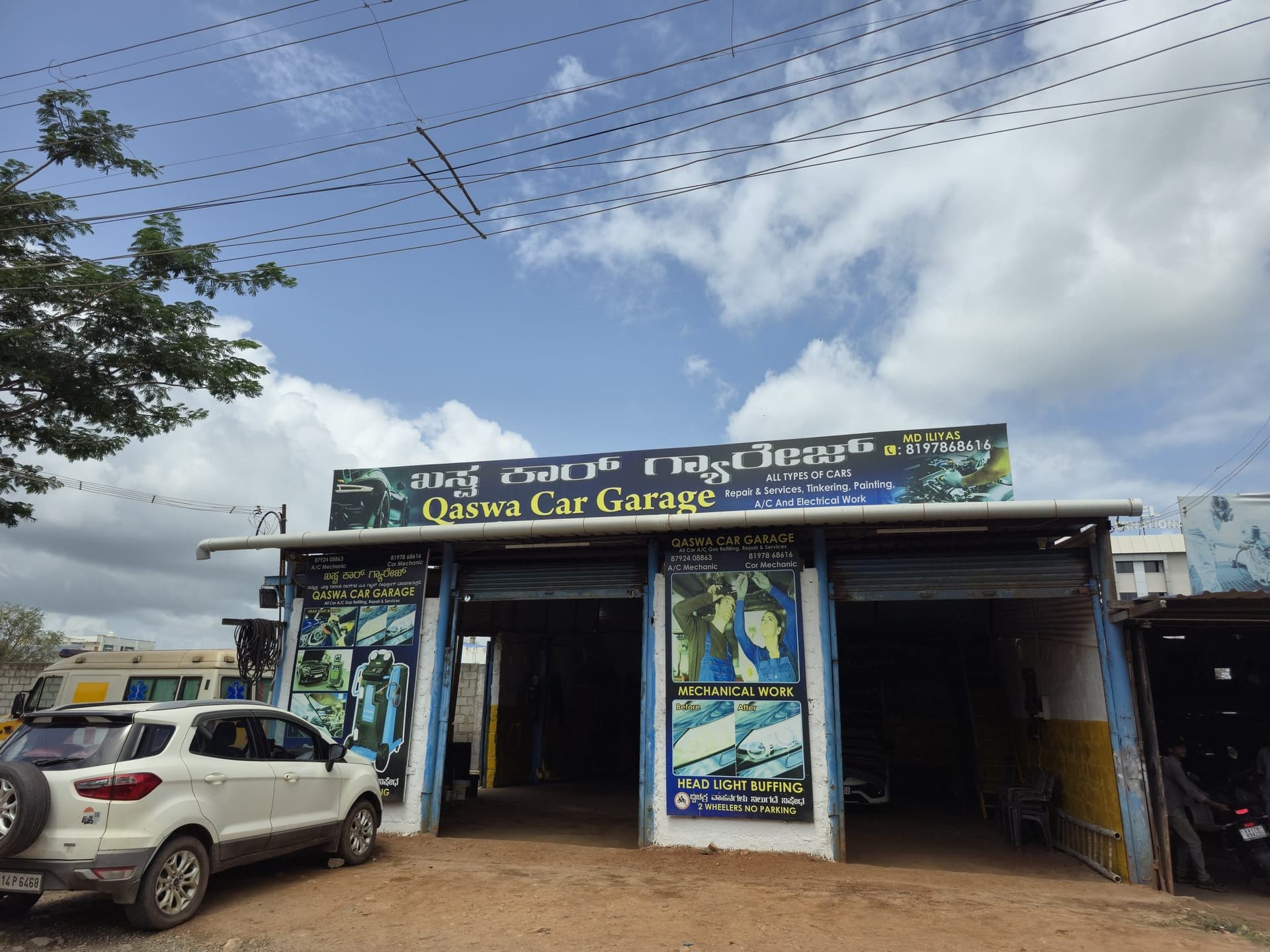 Qaswa Car Garage open bays on P.B. Road, Davanagere